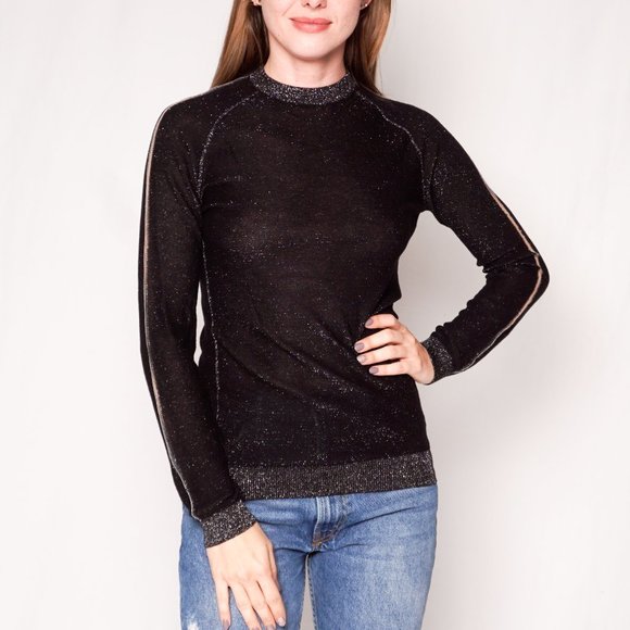 Zoe Karssen Tops - KARSSEN Black Knit Shimmer Long-Sleeve Top